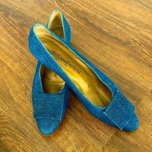 YSL YvesSaintLaurent 7.5 Narrow Denim Flats pointy toe baby heels Made in Italy